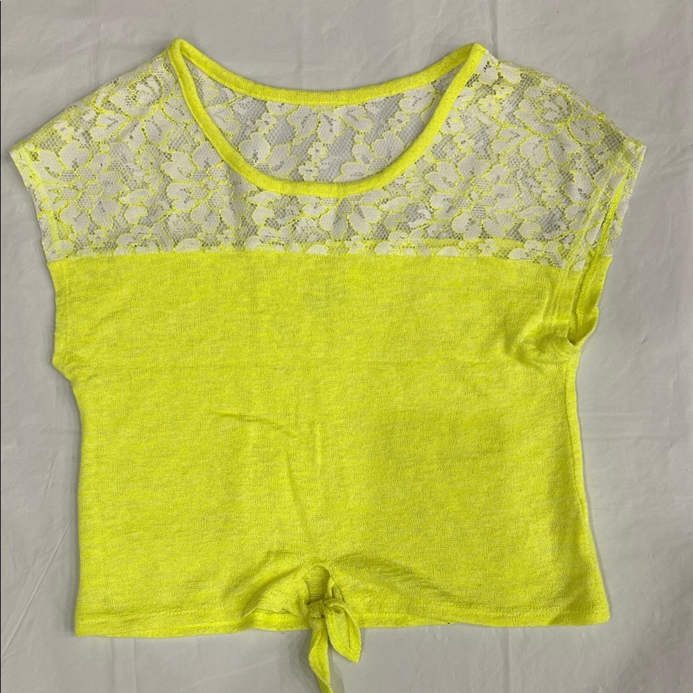 Justice Yellow Lace Tie-Front Top